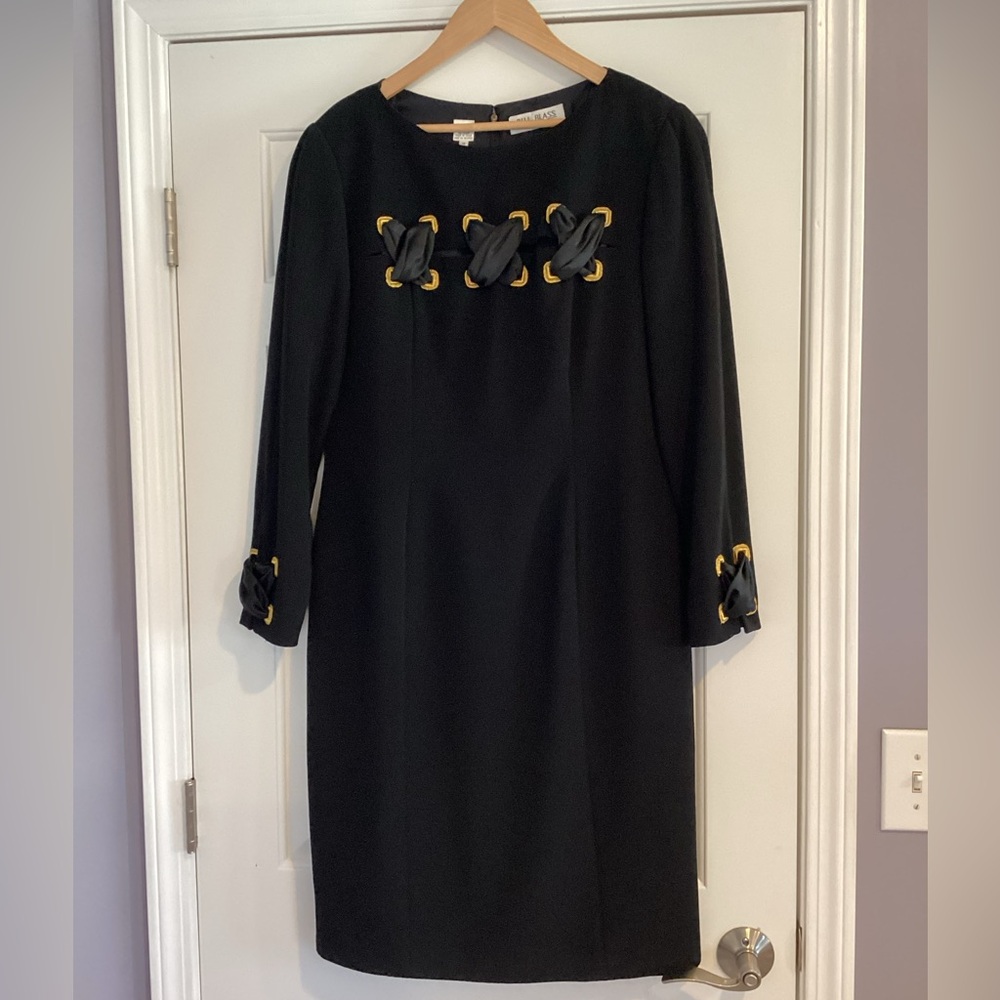 Vintage Bill Blass Black Fitted Silhouette Long Sleeve Dress 14